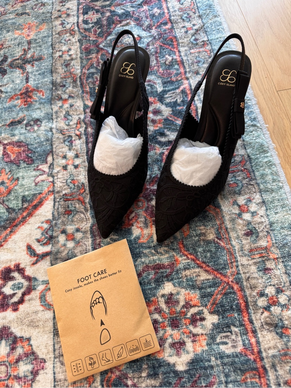 Black Lace Pointed Slingback Heels by Cosy Island - Brand New in box